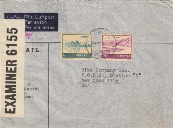 1941 SWITZERLAND-USA ..DOUBLE AIRMAIL RATE & CENSORED in BERMUDA..