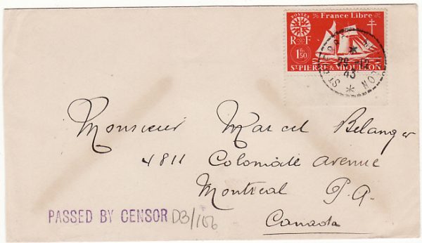 St. PIERRE & MIQUELON-CANADA [WW2-INTERNALLY CENSORED]