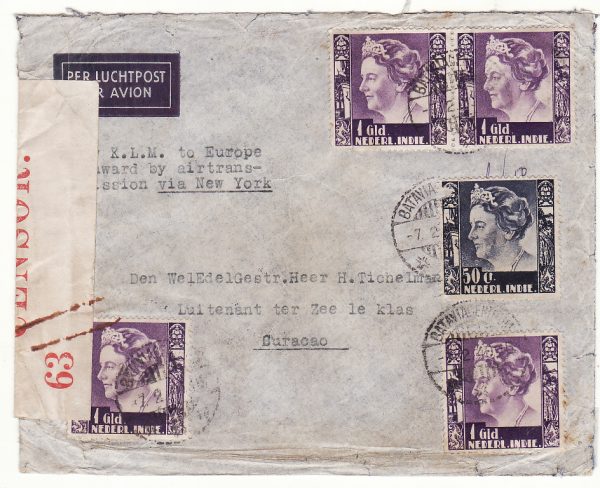 1940..NED. EAST INDIES  - NED. WEST INDIES…WW2 AIRMAIL INTERCEPTED by CENSORS in BERMUDA...