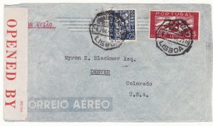 1940..PORTUGAL  - USA…WW2 AIRMAIL INTERCEPTED by CENSORS in BERMUDA...