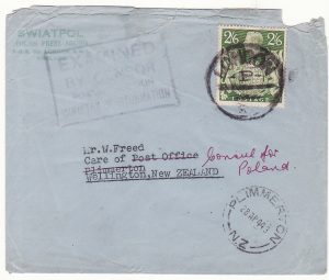 1943 GB - NEW ZEALAND....WW2 POLISH PRESS to CARE OF P.O. N.Z & forwarded CONSUL FOR POLAND…