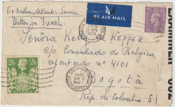 1945 GB - COLOMBIA..WW2 FREE BELGIAN FORCES to BELGIAN CONSULATE in BOGOTA..