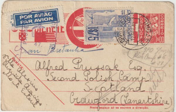 20721  1940  PORTUGAL - GB …WW2 AIRMAIL to FREE POLISH FORCES. ...