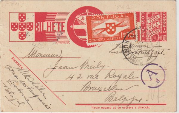 Letter, 1940 PORTUGAL - BELGIUM…WW2 UNDERCOVER