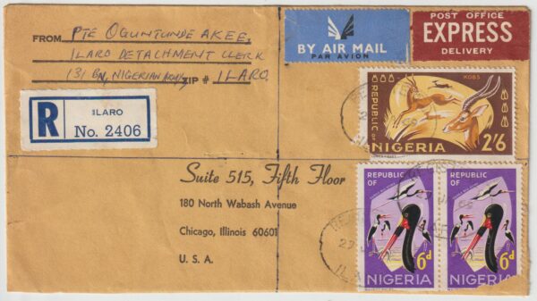 1969  NIGERIA - USA…BIAFRA WAR REGISTERED EXPRESS AIRMAIL…