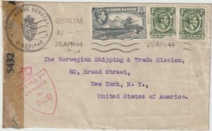 1944 GIBRALTAR - USA…NORWEGIEN CONSULAR MAIL with CODED BAR & DOT asking can I OPEN IT…