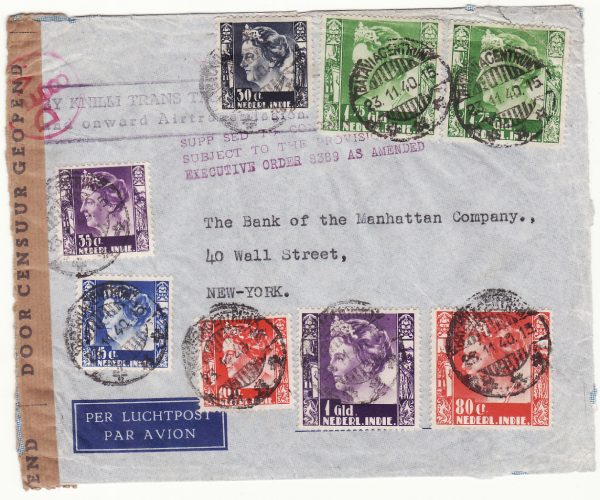 1940  NED. EAST INDIES - USA…WW2 CENSORED MAIL at 9 x AIRMAIL RATE…