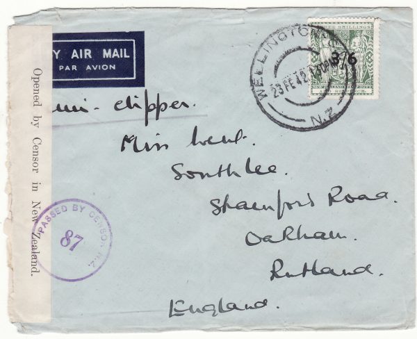 1942  NEW ZEALAND  -  GB …WW2 3/6 on 3/6 TWO OCEAN AIRMAIL...