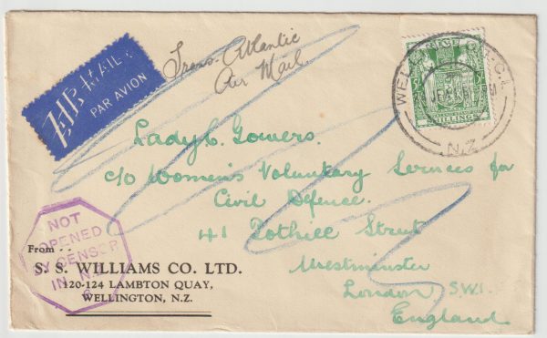 1941  NEW ZEALAND  -  GB …WW2  DOUBLE 2/6 RATE AIRMAIL...