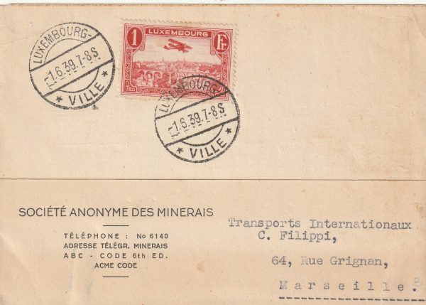 1939   LUXEMBOURG - FRANCE…FOLDED TYPEWRITER CARD…
