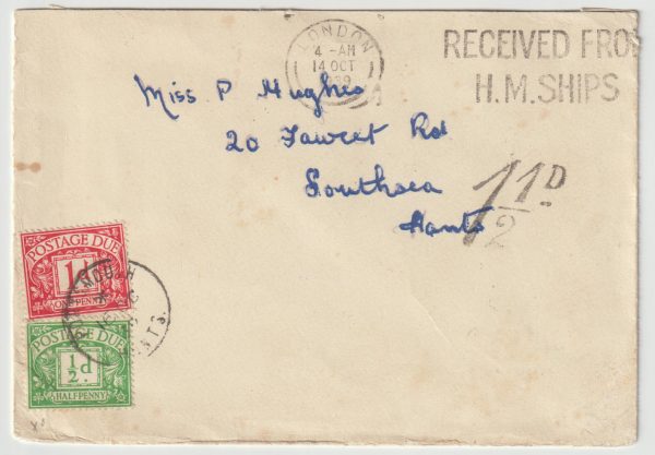 1939  GREAT BRITAIN…WW2 NAVAL MAIL CENSORED & TAXED…