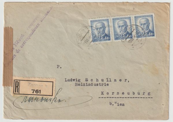 1946  CZECHOSLOVAKIA - AUSTRIA…1946 REGISTERED CENSORED…