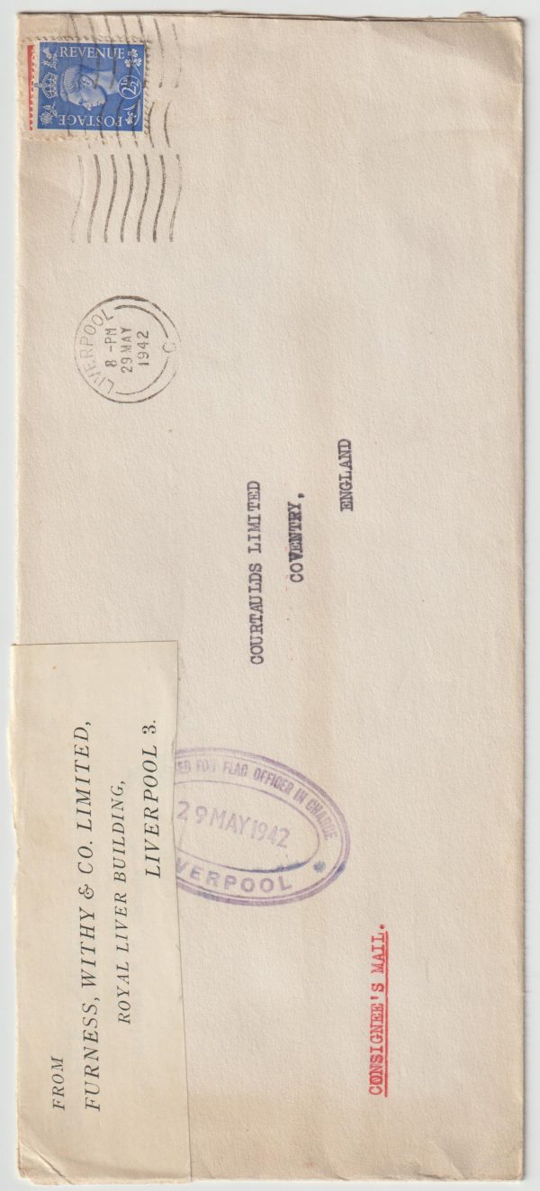 1942   GREAT BRITAIN…WW2 CONSIGNEES MAIL…