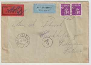1944  NORWAY - NETHERLANDS...WW2 CENSORED EXPRESS AIRMAIL  from VILLAGE…