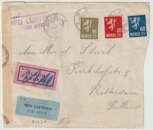 1944  NORWAY - NETHERLANDS...WW2 CENSORED EXPRESS AIRMAIL  from ODDA…