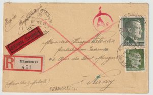 1944  GERMANY - FRANCE…WW2 REGISTERED CENSORED EXPRESS FORCED LABOUR CAMP...