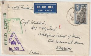 1942  CEYLON - INDIA..WW2 AIRMAIL MILITARY CENSORSHIP…