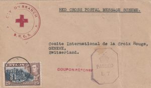 1942      CEYLON - SWITZERLAND…WW2 RED CROSS POSTAL MESSAGE SCHEME…