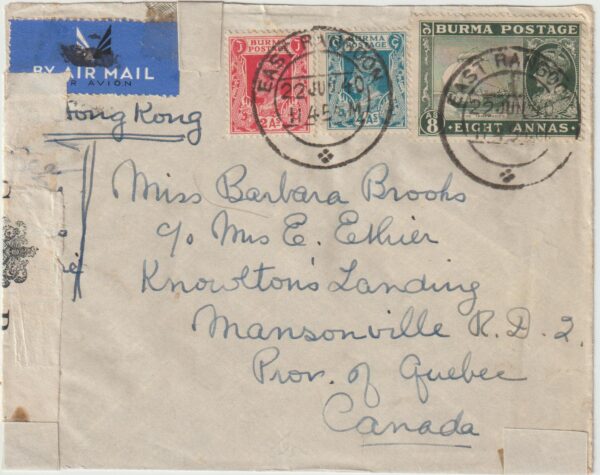 1940   BURMA - CANADA..WW2 CENSORED AIRMAIL via HONG KONG..