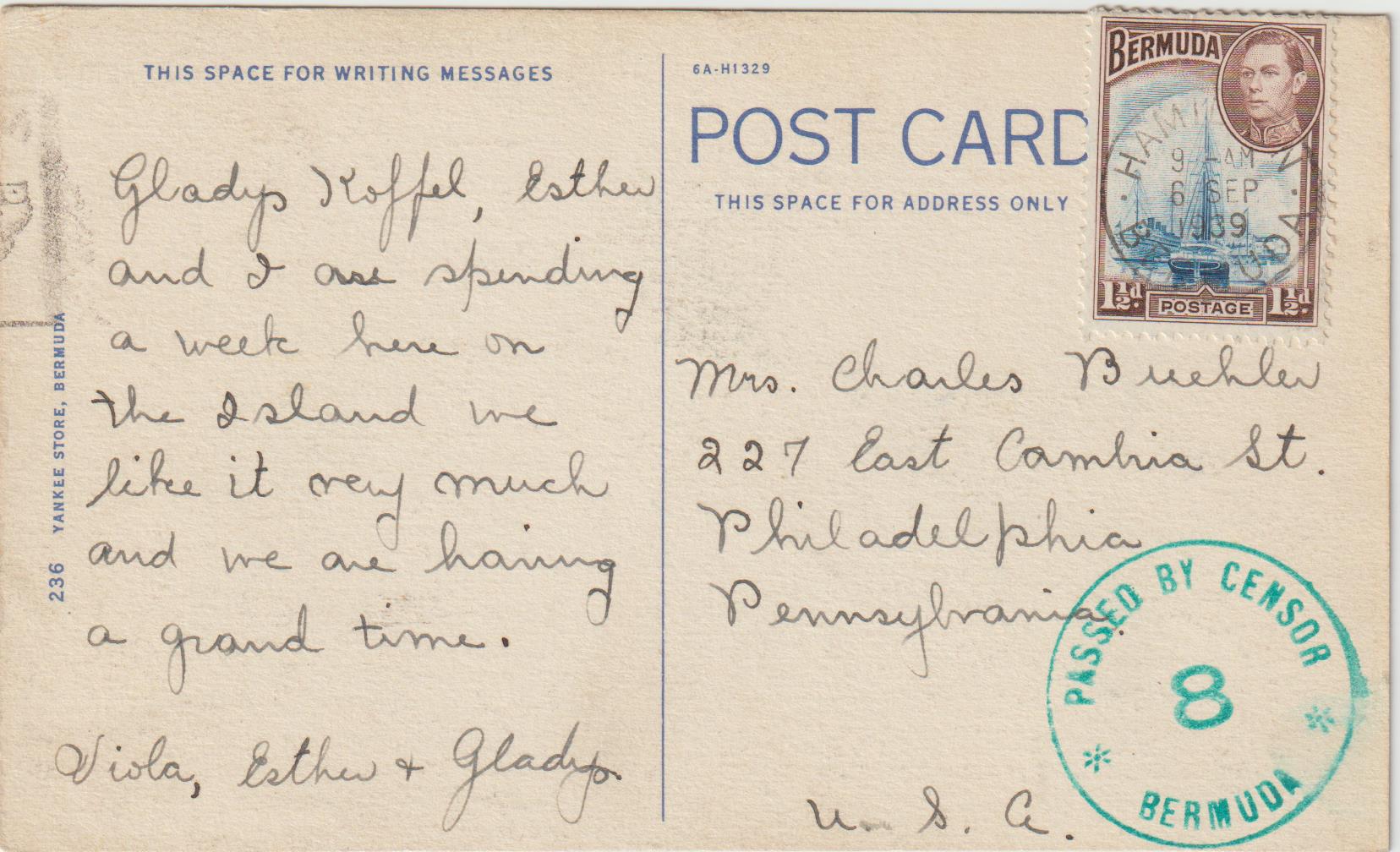 1939  BERMUDA - USA...WW2 PAIR EARLY CENSORED COVERS with CM 21 NUMBER 8..