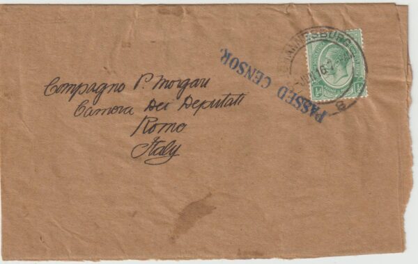 1916  SOUTH AFRICA - ITALY…CENSORED WRAPPER..