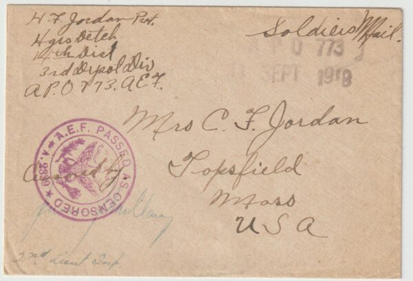 1918  FRANCE - USA…WW1 US FORCES  PROVISIONAL CENSOR..