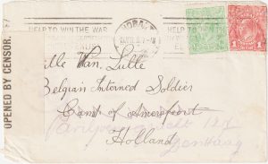 1918   AUSTRALIA - HOLLAND…WW1 BELGIAN INTERNED SOLDIER…