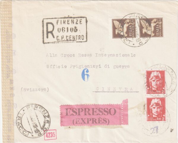 1944    ITALY - SWITZERLAND..WW2 ITALIAN SOCIALIST REPUBLIC (R.S.I.) REGISTERED EXPRESS…