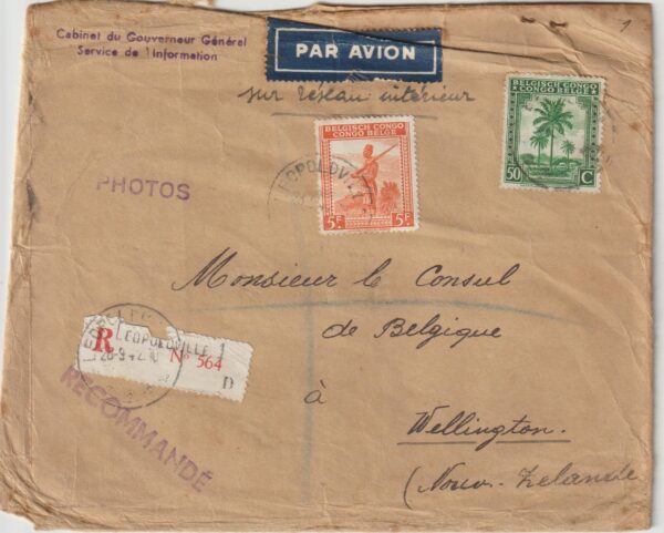 1942   BELGIUM CONGO - NEW ZEALAND…REGISTERED WW2 CONSULAR MAIL CENSORED in EAST AFRICA FOUND OPEN…
