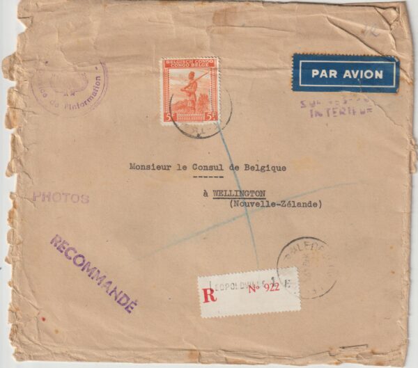 1942   BELGIUM CONGO - NEW ZEALAND…REGISTERED WW2 CONSULAR MAIL TRANSIT via EAST AFRICA…