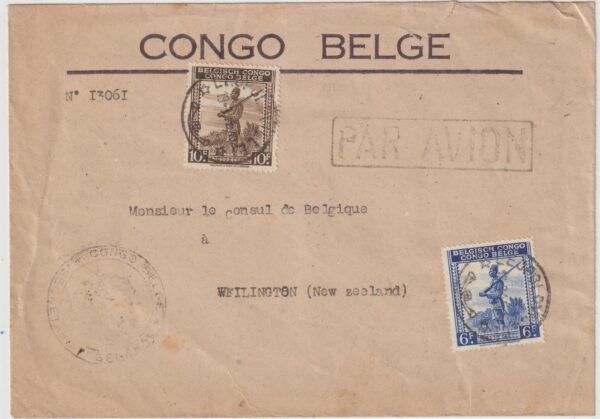 1945   BELGIUM CONGO - NEW ZEALAND… WW2 CONSULAR MAIL …