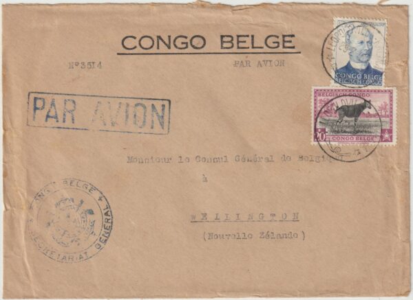 1947   BELGIUM CONGO - NEW ZEALAND… POST WW2 CONSULAR MAIL …