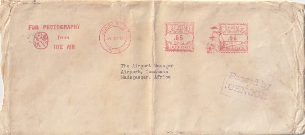 1940 USA - MADAGASCAR…WW2 CENSORED ZANZIBAR ?..