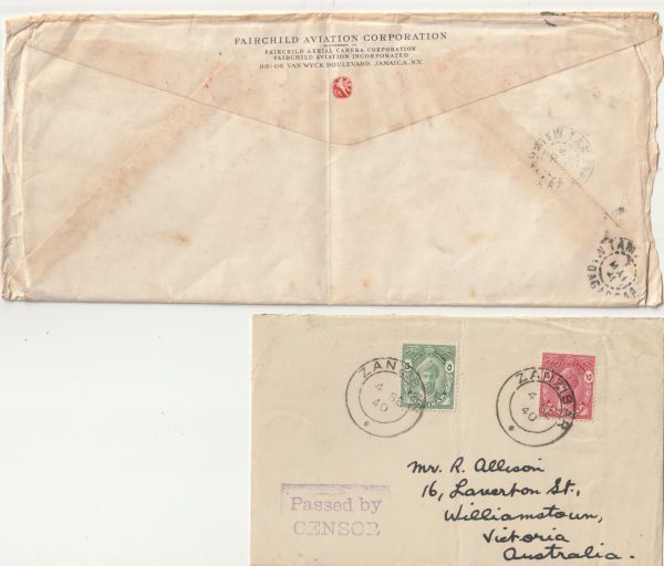 1940 USA - MADAGASCAR…WW2 CENSORED ZANZIBAR ?.. [21602] - Image 2