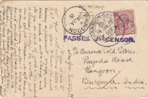 1914      ITALY - BURMA…WW1 PASSED BY CENSOR…