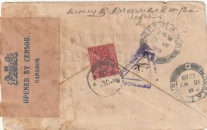 1918     BURMA - MALAYA…WW1 MOULMEIN to KUALA LUMPUR..OPENED BY CENSOR..