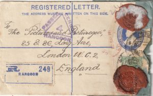 1918     BURMA - GB…WW1 REGISTERED RANGOON to LONDON..OPENED BY CENSOR..