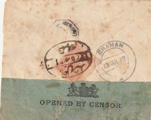 1917     AFGHANISTAN - INDIA…BLACK on GREEN QUETTA CENSOR…