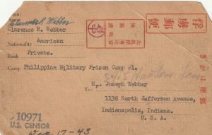 1942 PHILIPPINE Is - USA…POW / INTERNEE CARD (TYPE 1) CAMP 1 ..