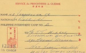1944-45  PHILIPPINE Is - USA…POW / INTERNEE CARD (TYPE 3) CAMP 2 ..