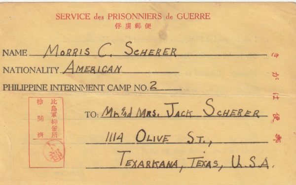 1944-45  PHILIPPINE Is - USA…POW / INTERNEE CARD (TYPE 3) CAMP 2 ..