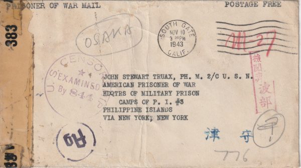1943  PHILIPPINE Is…POW RE-DIRECTED TO OSAKA…