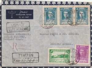 1947   IRAN - SWITZERLAND..REGISTERED AIRMAIL..
