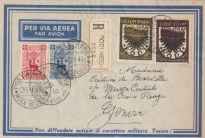 1943  GREECE (AEGEAN Is) - SWITZERLAND ITALY..WW2 REGISTERED AIRMAIL to RED CROSS...