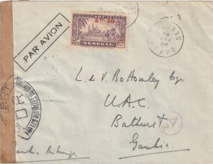 1945   SENEGAL - GAMBIA…CENSORED in TRANSIT at DAHOMEY….