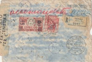 1941  LIBYA - ITALY…WW2 REGISTERED EXPRESS CENSORED DISASTER MAIL..
