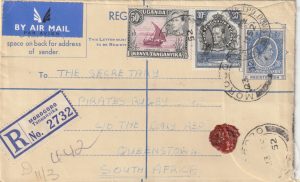 1952   EAST AFRICA. TANGANYIKA - SOUTH AFRICA …REGISTERED TPO..