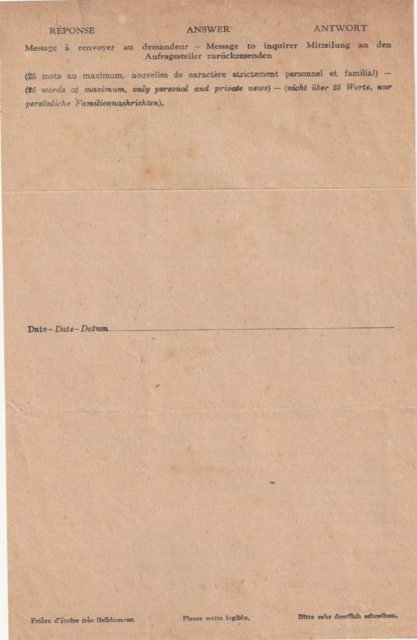 1944  MALAYA - INDIA..JAPANESE OCCUPATION RED CROSS MESSAGE FORM.. [22032] - Image 2