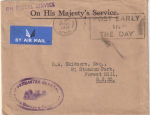 1951  KENYA - GB..O.H.M.S. ON POSTAL SERVICE Ex POSTMASTER GENERAL..