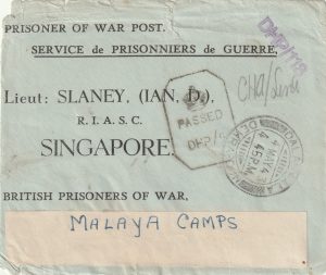 1943  INDIA - MALAY CAMPS (SINGAPORE)..INCOMING to R.I.A.S.C OFFICER..